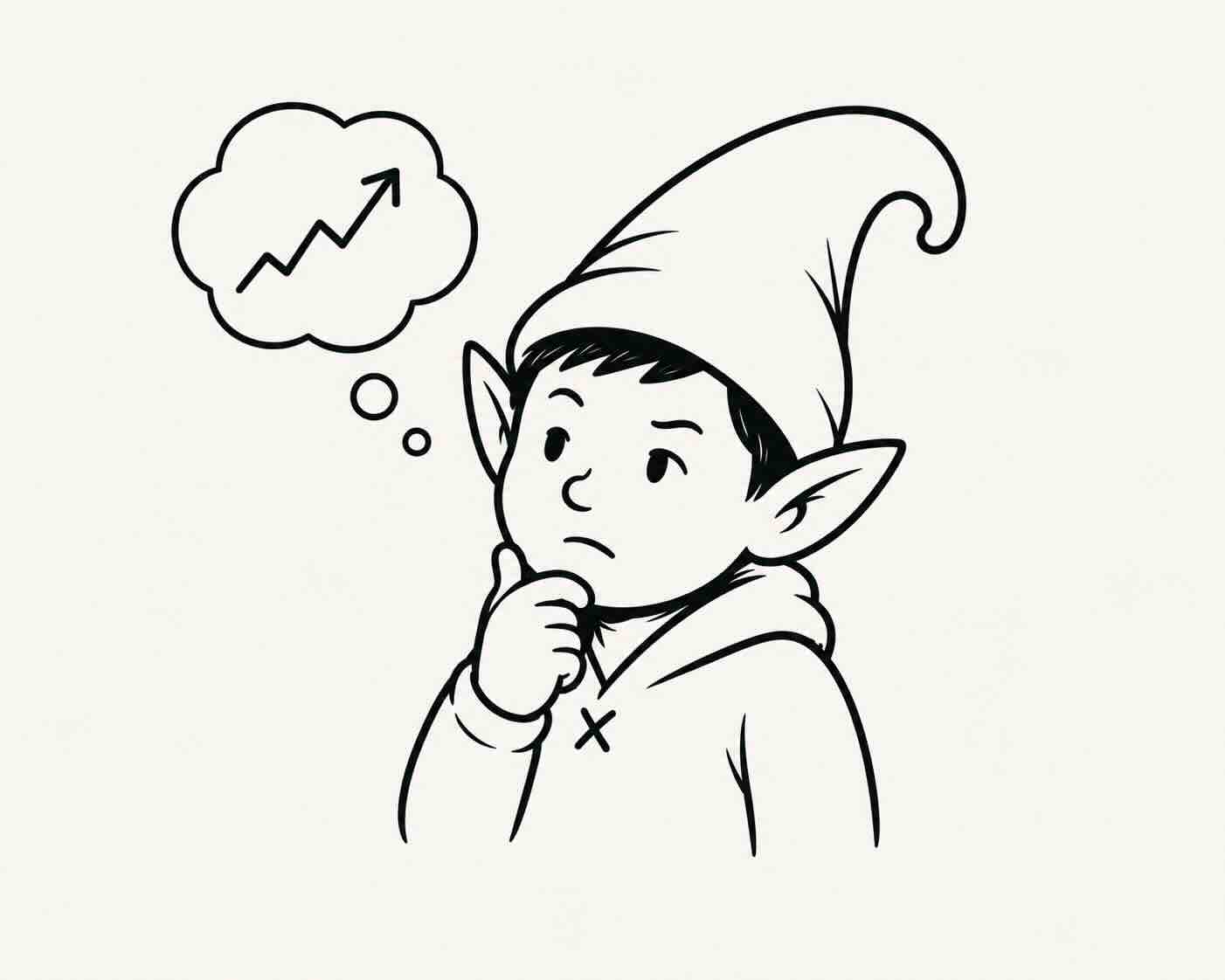 Theo thinking, with a rising chart in a thought bubble